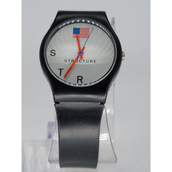 Structure Black Quartz Watch with American Flag Design - Picture 3 of 8